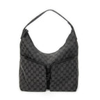Shoulder Bag Double Pocket Hobo Black Monogrammed Canvas