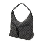 Shoulder Bag Double Pocket Hobo Black Monogrammed Canvas