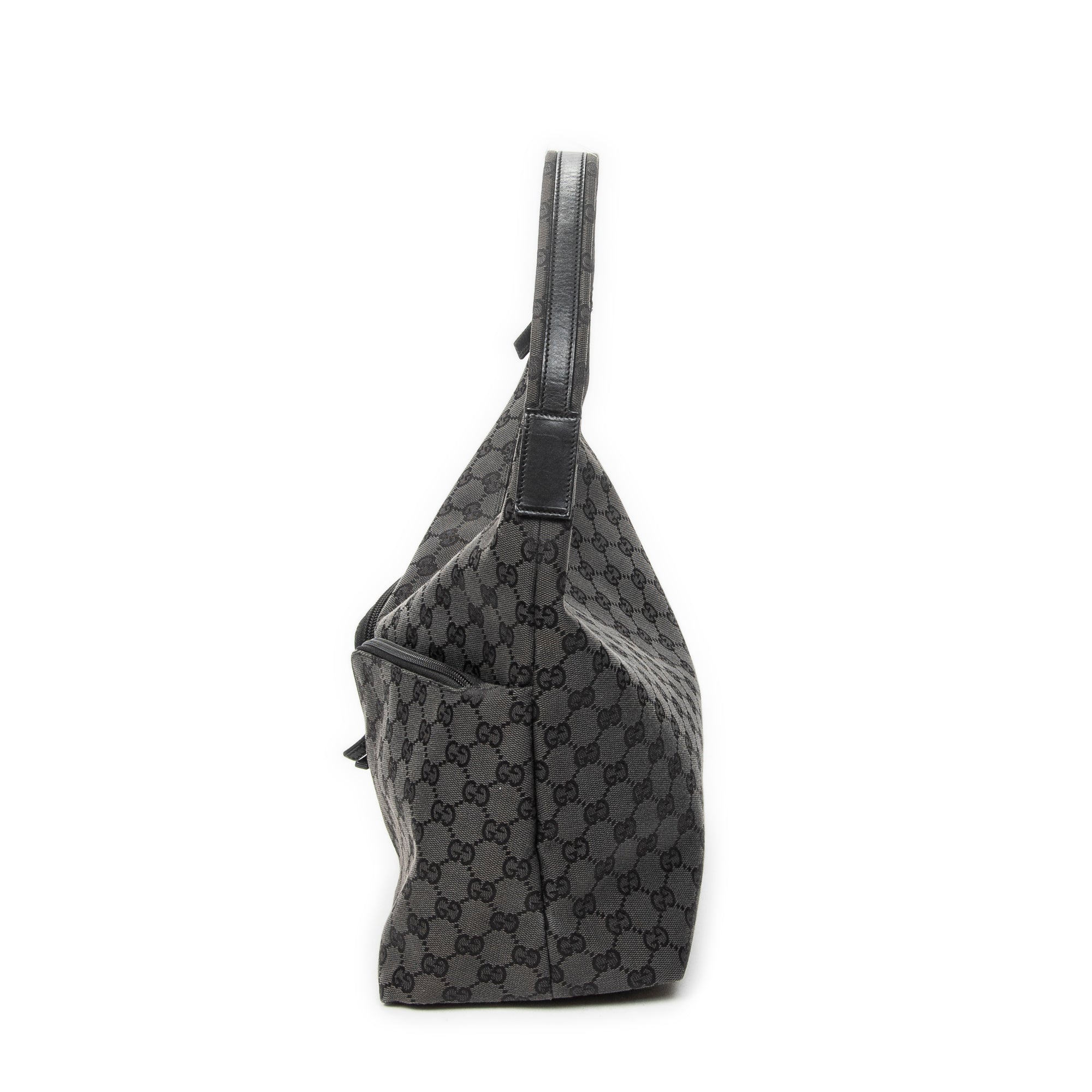Shoulder Bag Double Pocket Hobo Black Monogrammed Canvas