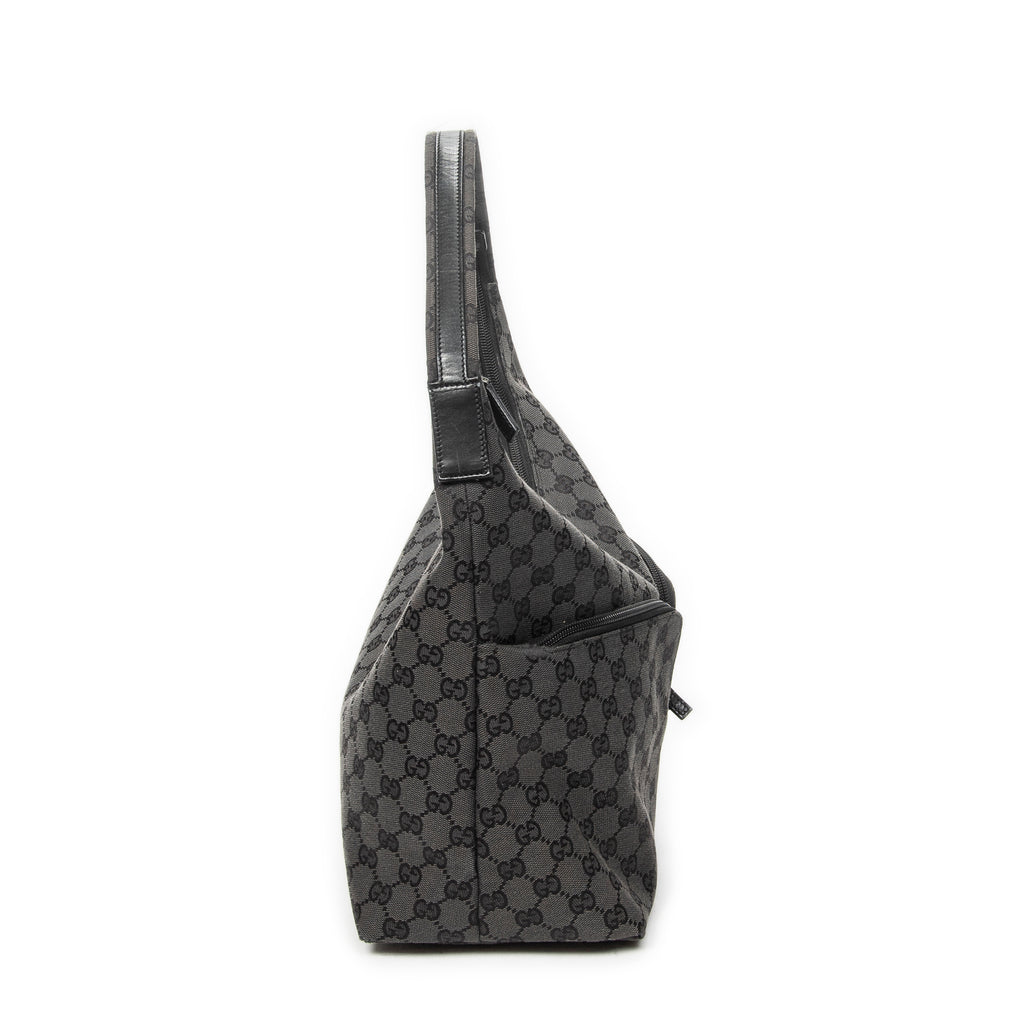 Shoulder Bag Double Pocket Hobo Black Monogrammed Canvas