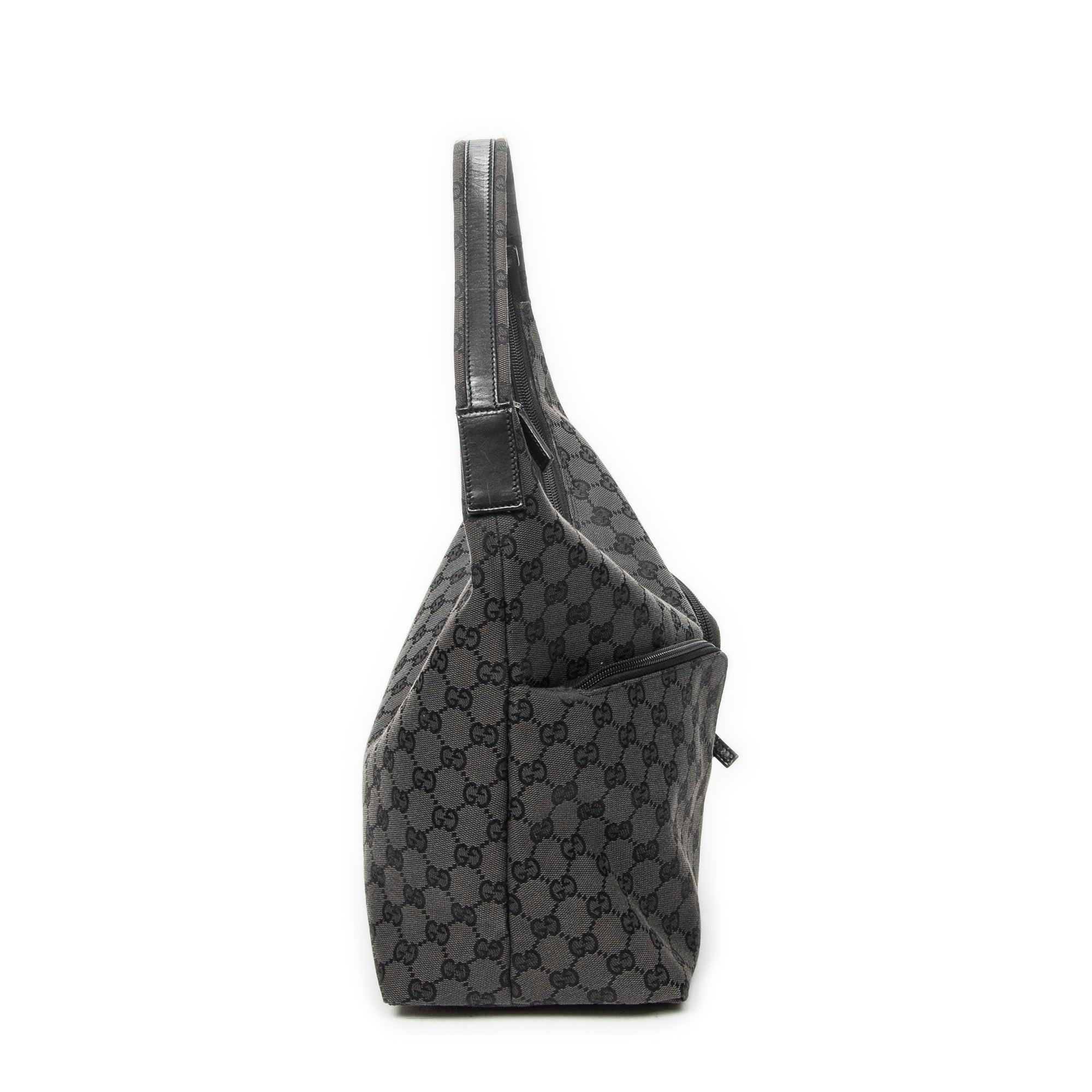 Shoulder Bag Double Pocket Hobo Black Monogrammed Canvas