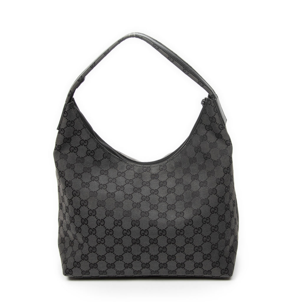 Shoulder Bag Double Pocket Hobo Black Monogrammed Canvas