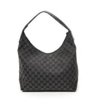 Shoulder Bag Double Pocket Hobo Black Monogrammed Canvas