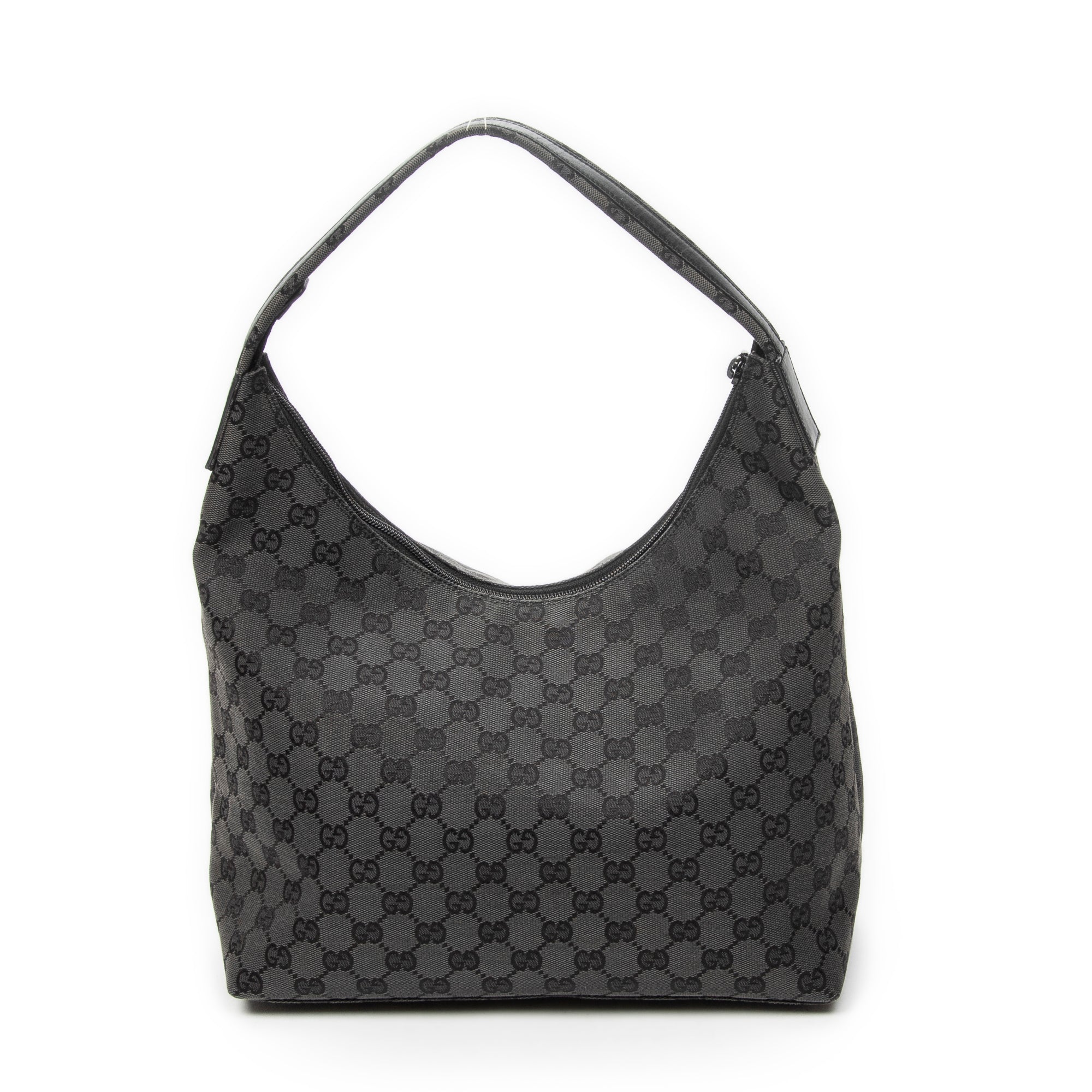 Shoulder Bag Double Pocket Hobo Black Monogrammed Canvas