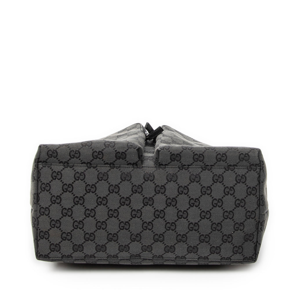 Shoulder Bag Double Pocket Hobo Black Monogrammed Canvas