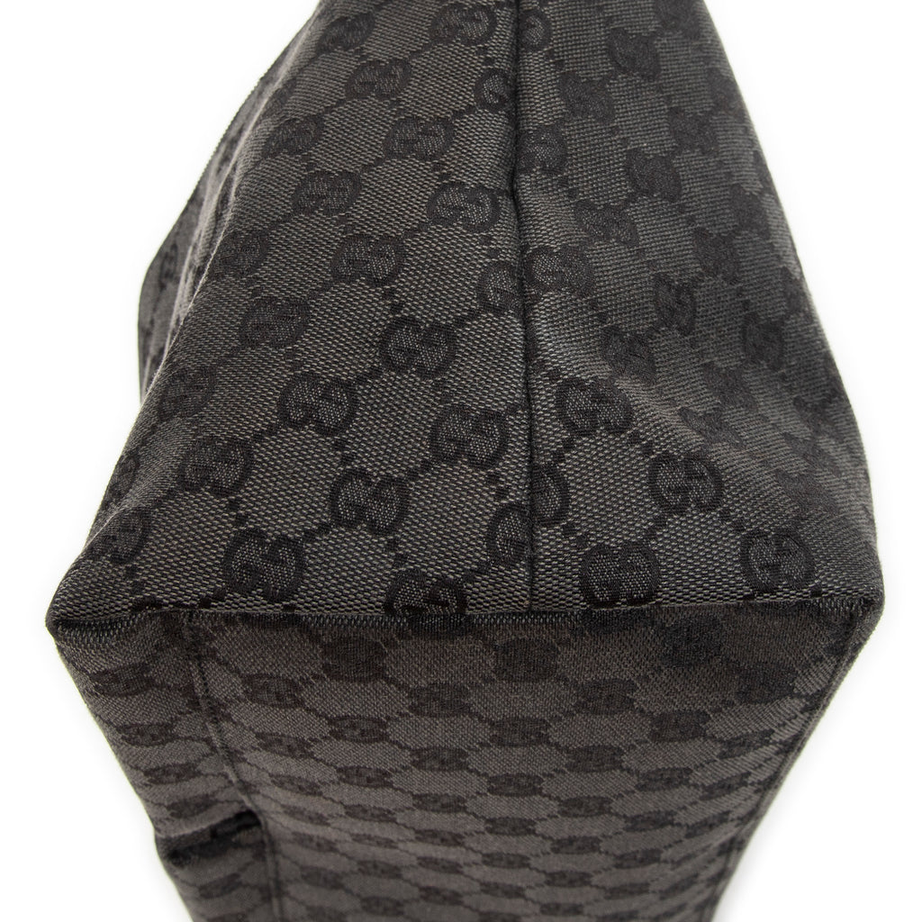 Shoulder Bag Double Pocket Hobo Black Monogrammed Canvas