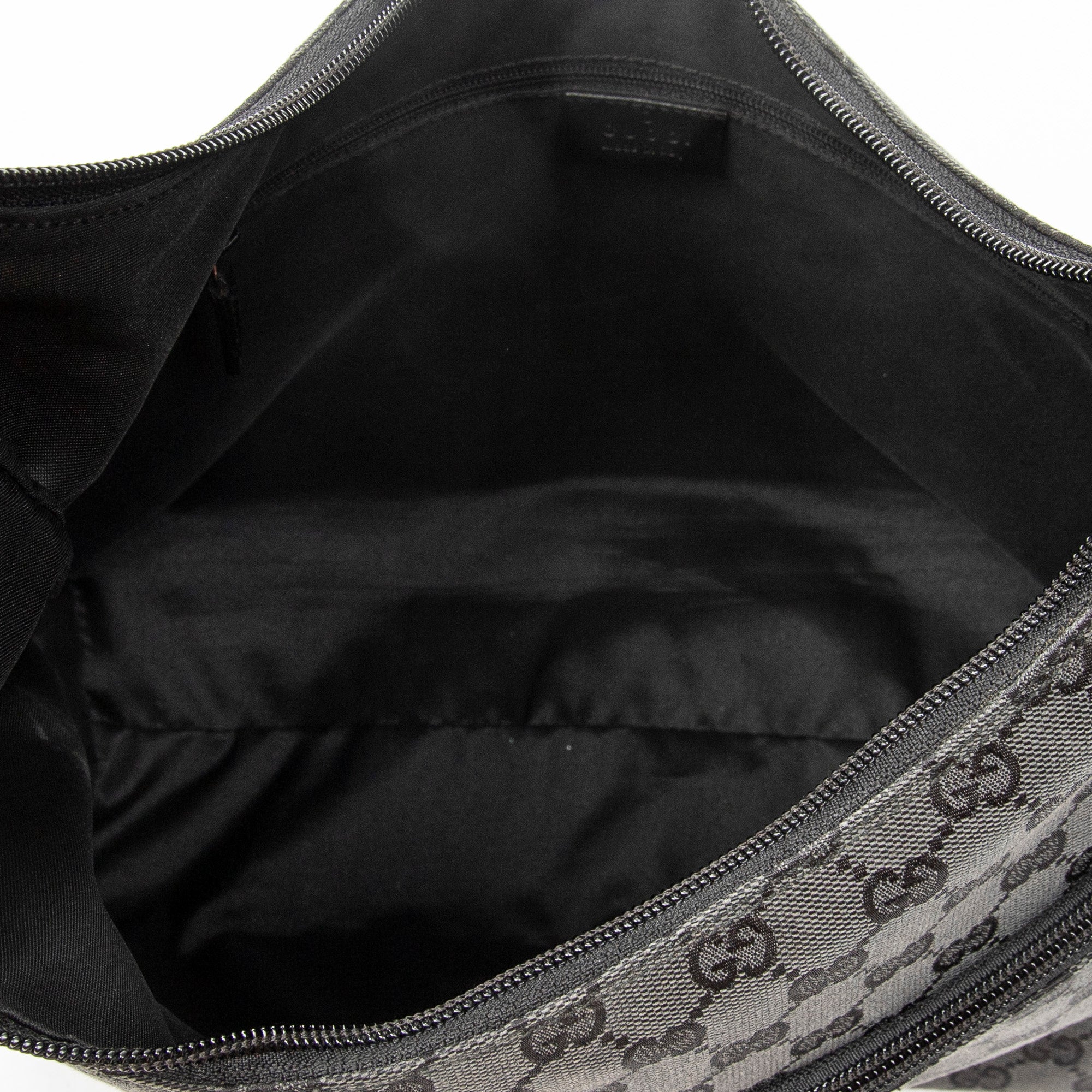 Shoulder Bag Double Pocket Hobo Black Monogrammed Canvas