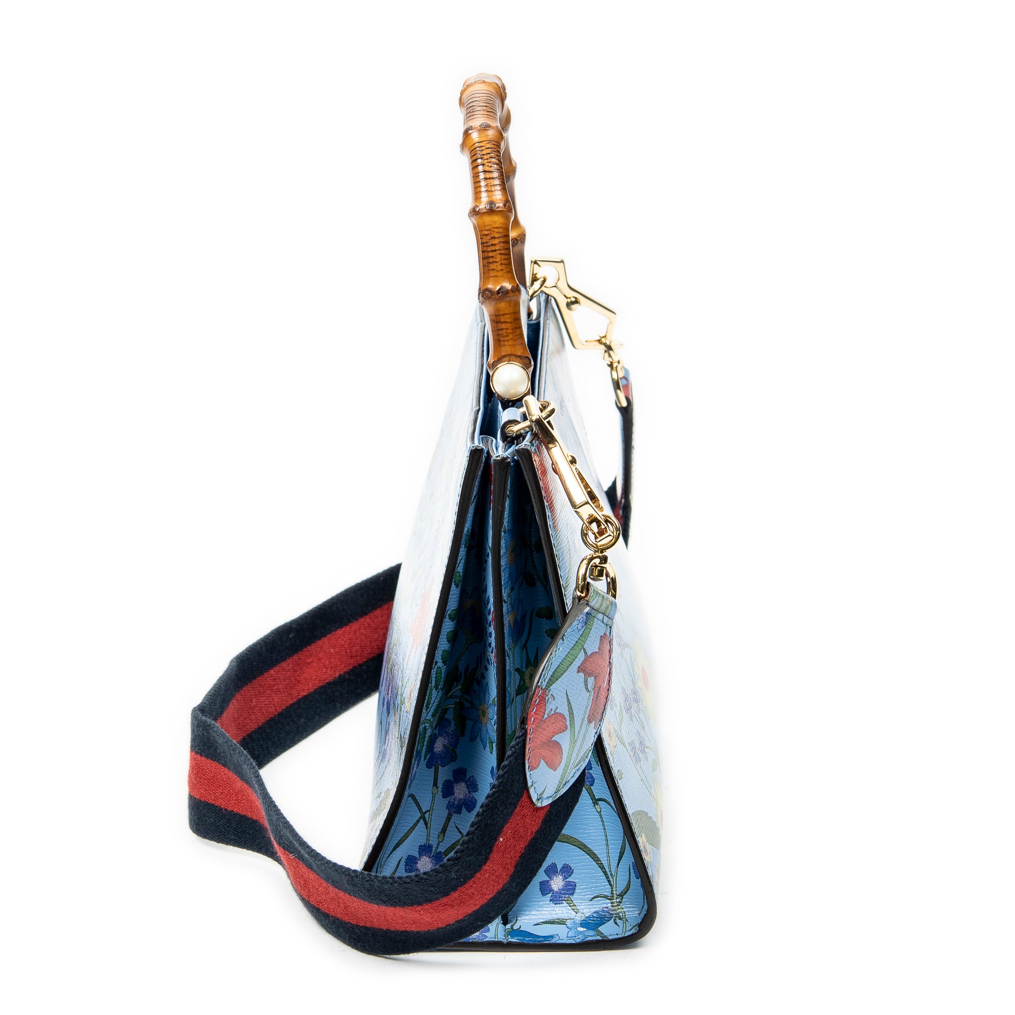 Shoulder Bag Medium Nymphaea Top Handle Blue Floral Printed Leather