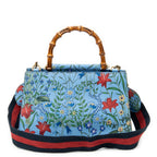 Shoulder Bag Medium Nymphaea Top Handle Blue Floral Printed Leather