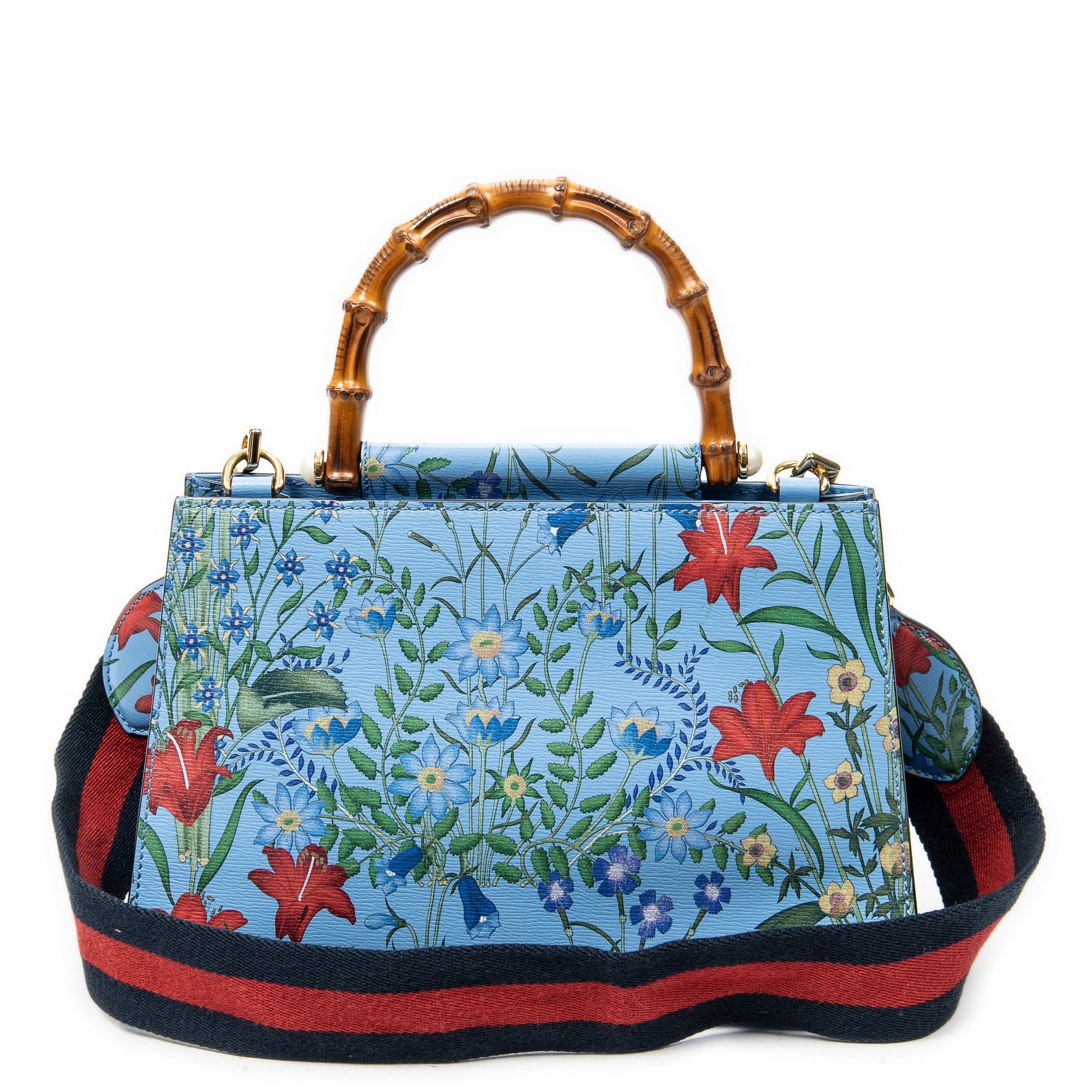 Shoulder Bag Medium Nymphaea Top Handle Blue Floral Printed Leather