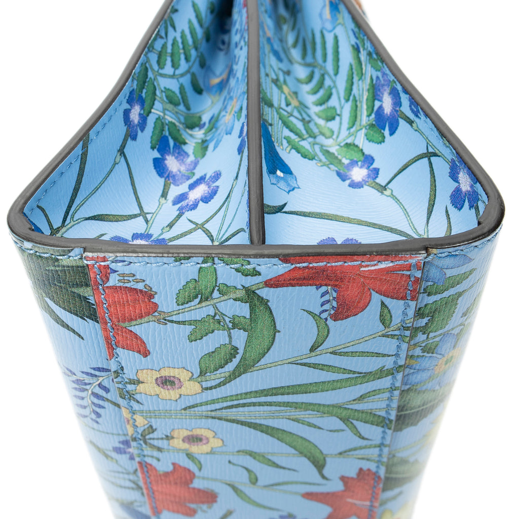 Shoulder Bag Medium Nymphaea Top Handle Blue Floral Printed Leather
