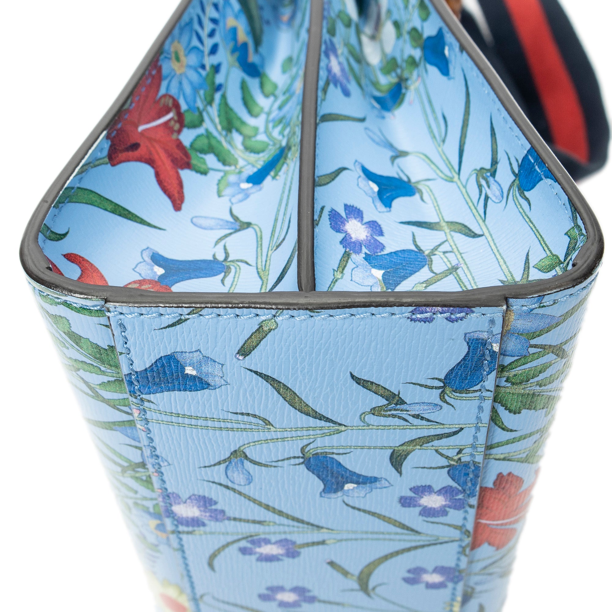Shoulder Bag Medium Nymphaea Top Handle Blue Floral Printed Leather