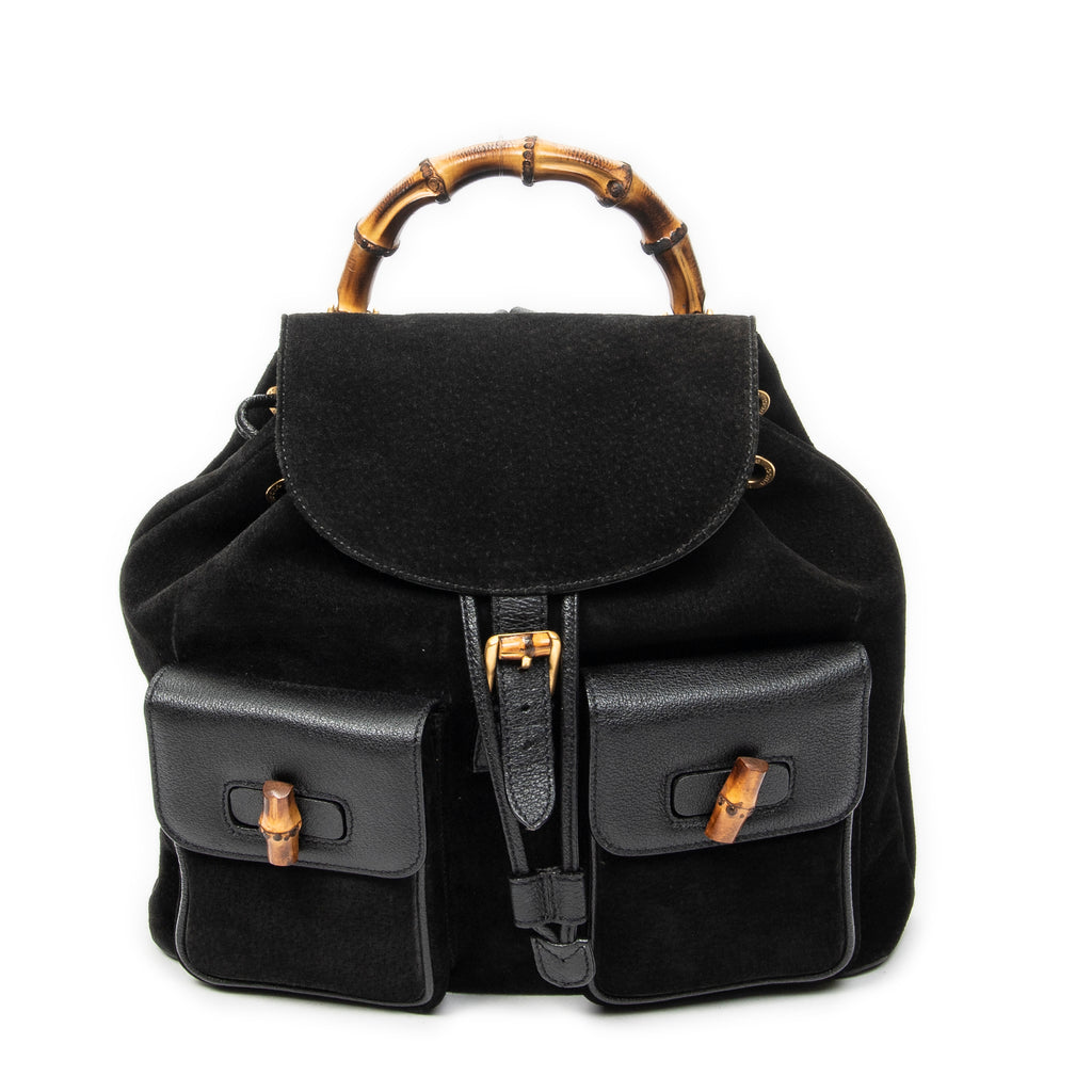 Backpack Large Bamboo Backpack Black Suede Leather