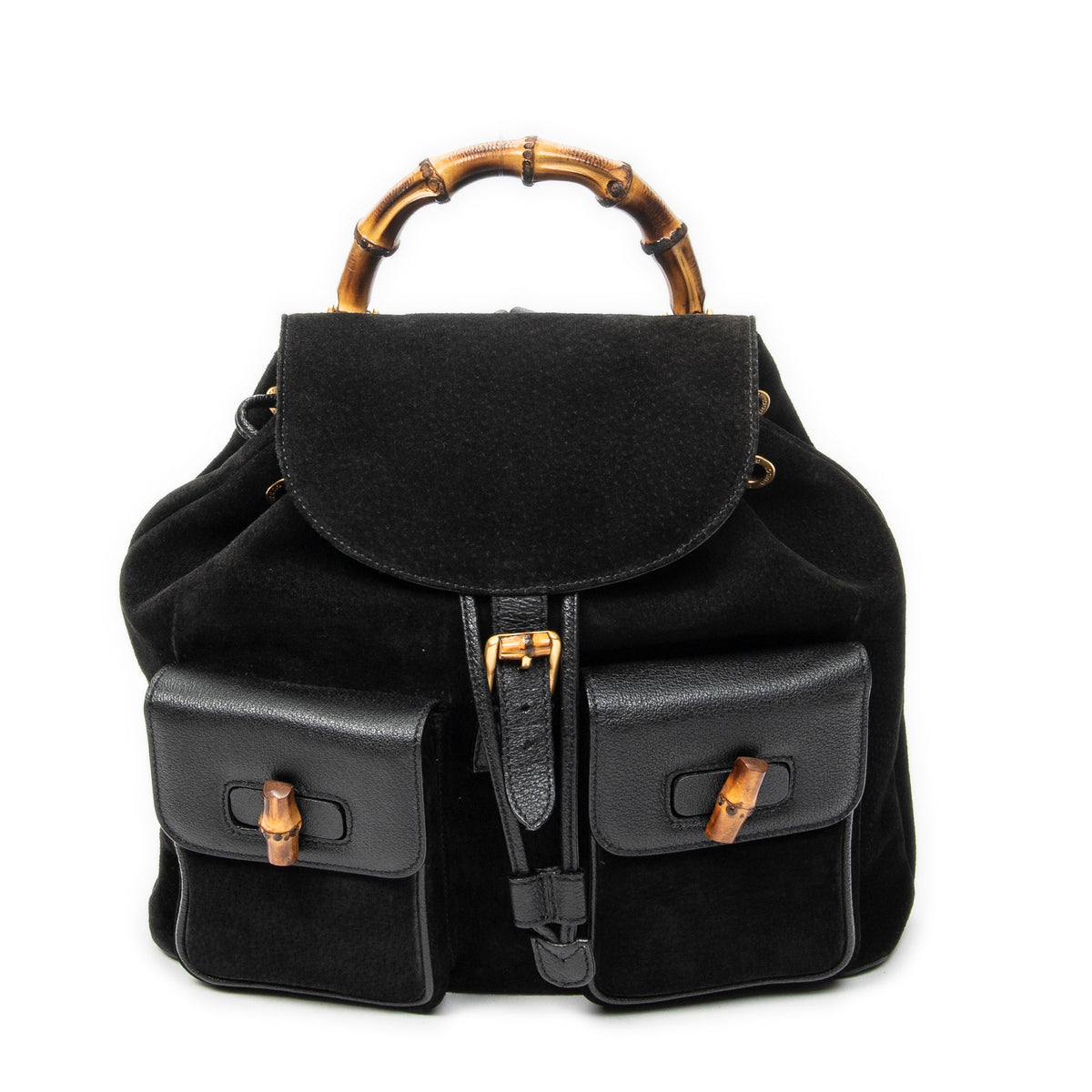 Backpack Large Bamboo Backpack Black Suede Leather