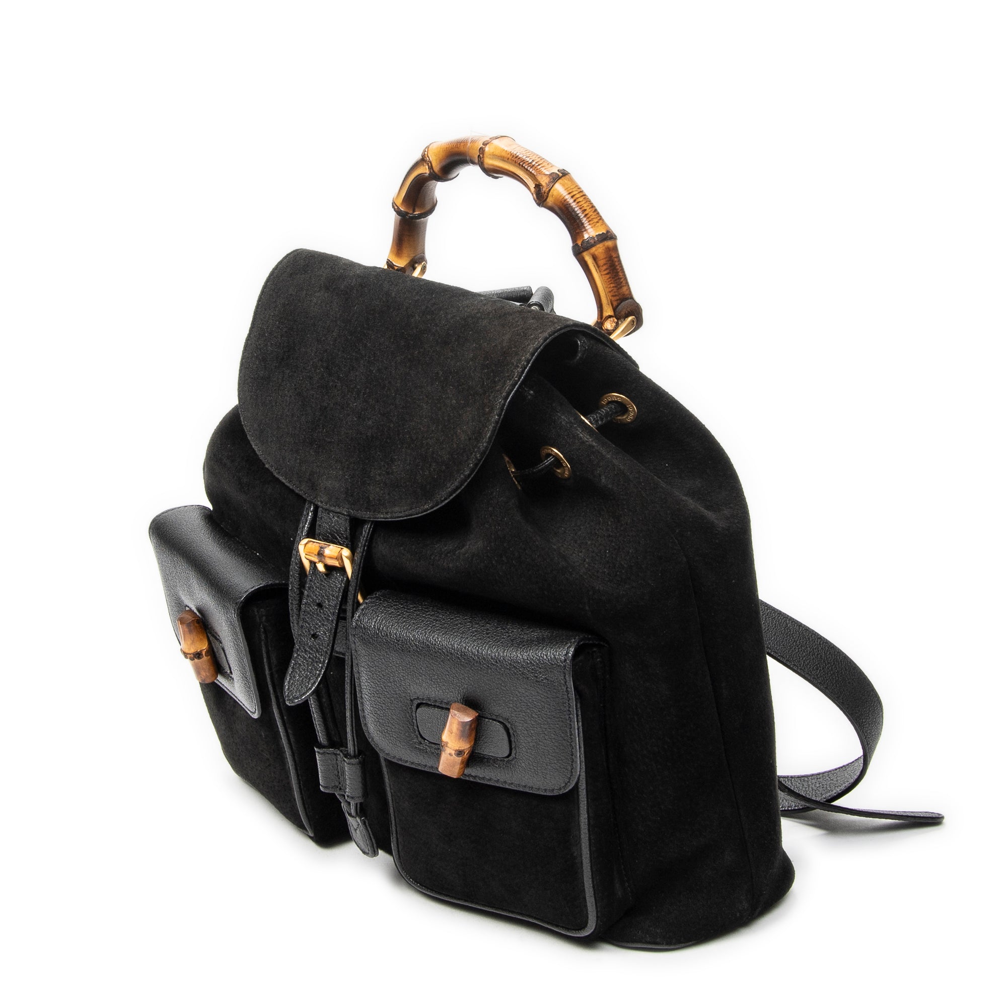 Backpack Large Bamboo Backpack Black Suede Leather