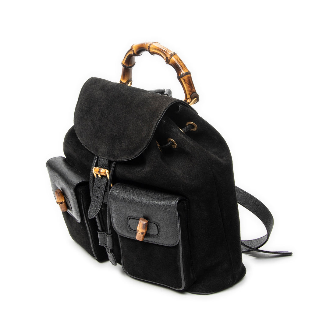 Backpack Large Bamboo Backpack Black Suede Leather