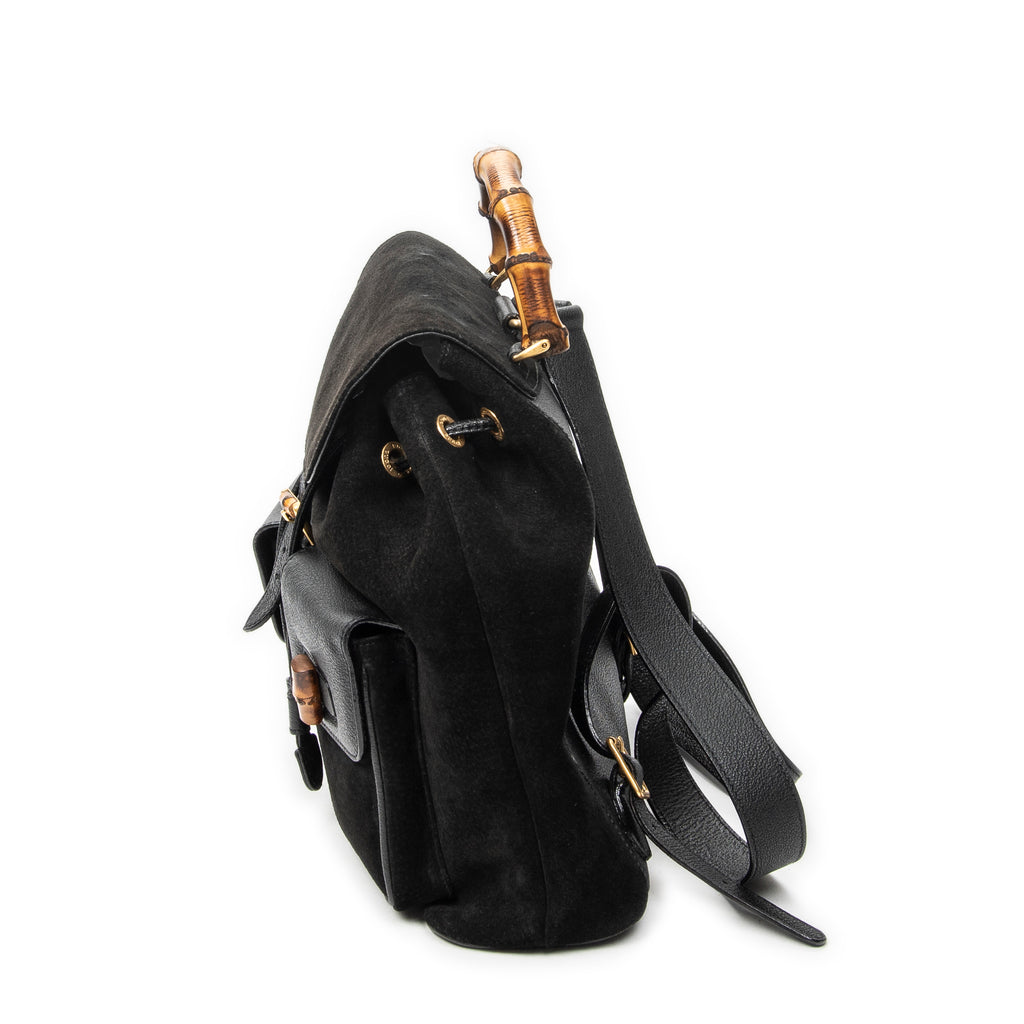 Backpack Large Bamboo Backpack Black Suede Leather