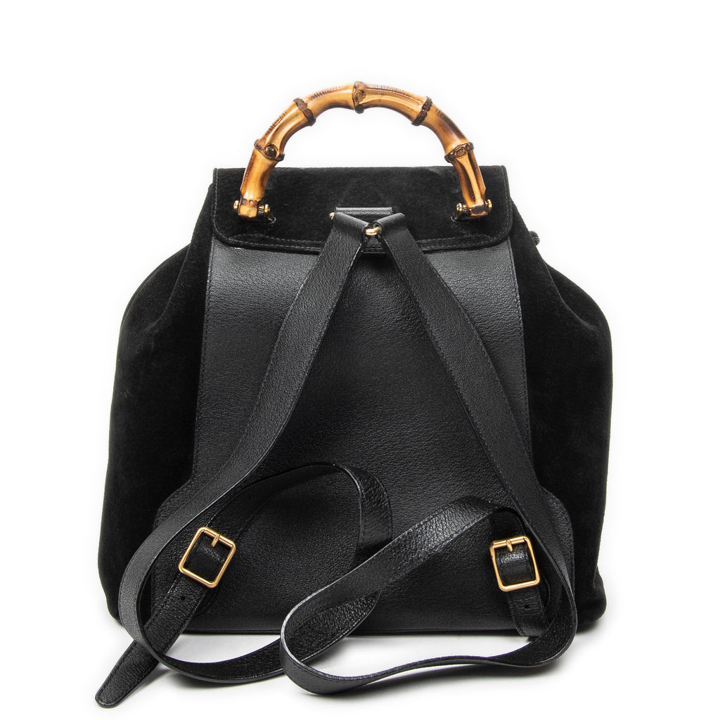 Backpack Large Bamboo Backpack Black Suede Leather