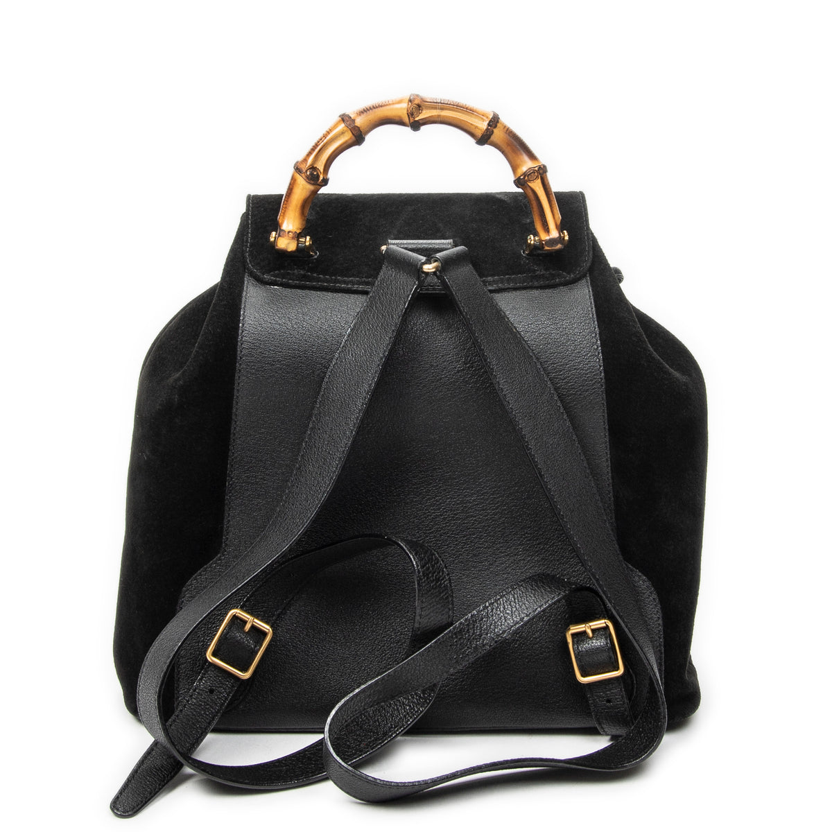 Backpack Large Bamboo Backpack Black Suede Leather