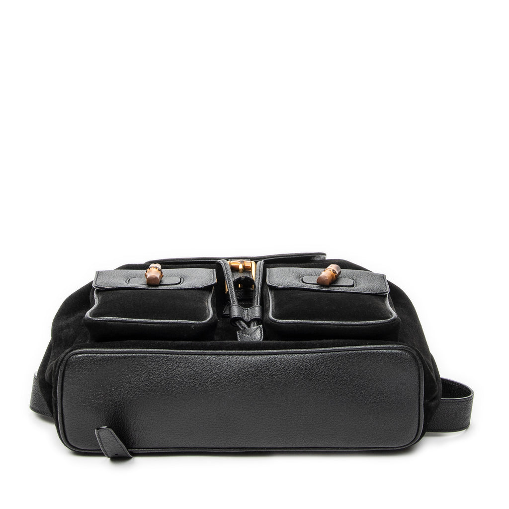 Backpack Large Bamboo Backpack Black Suede Leather