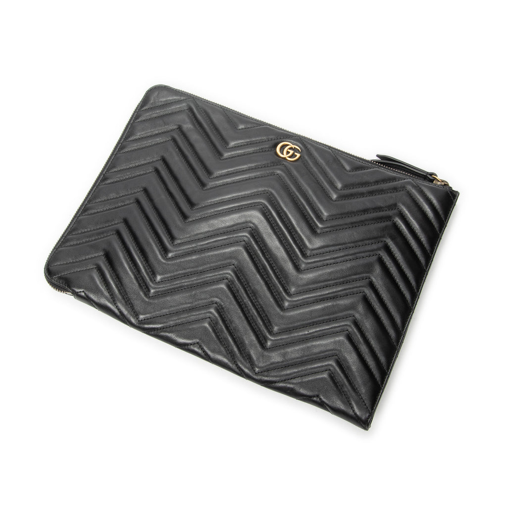 Handbag GG Marmont Zip Clutch Black Quilted Chevron Leather