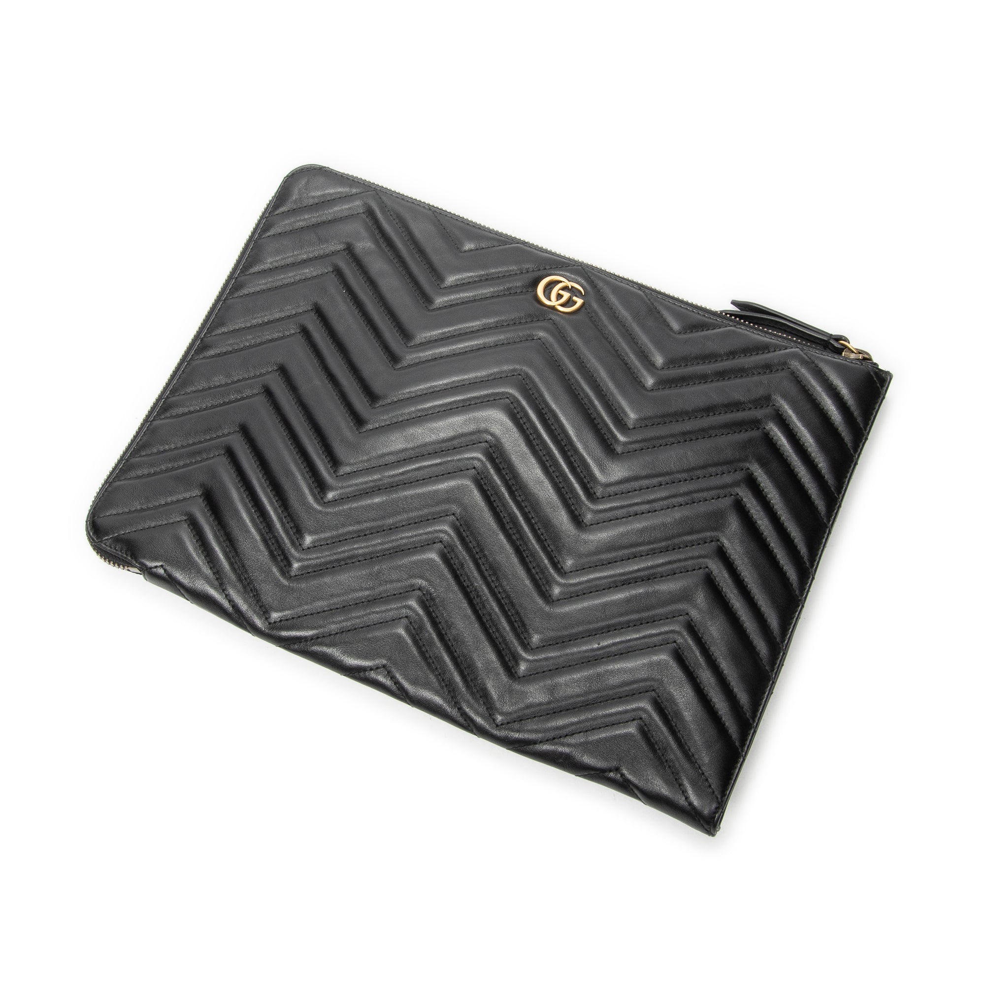Handbag GG Marmont Zip Clutch Black Quilted Chevron Leather