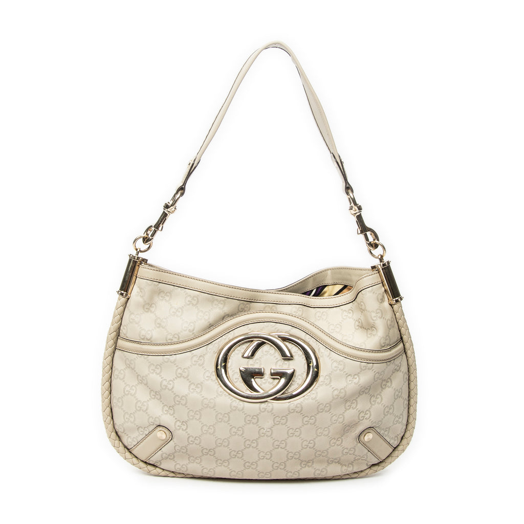 Shoulder Bag Medium Britt Ivory Guccissima Leather