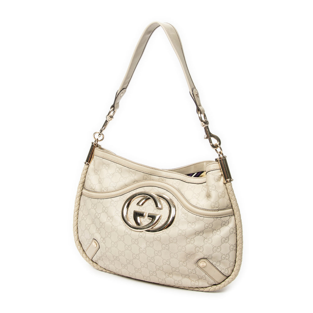 Shoulder Bag Medium Britt Ivory Guccissima Leather