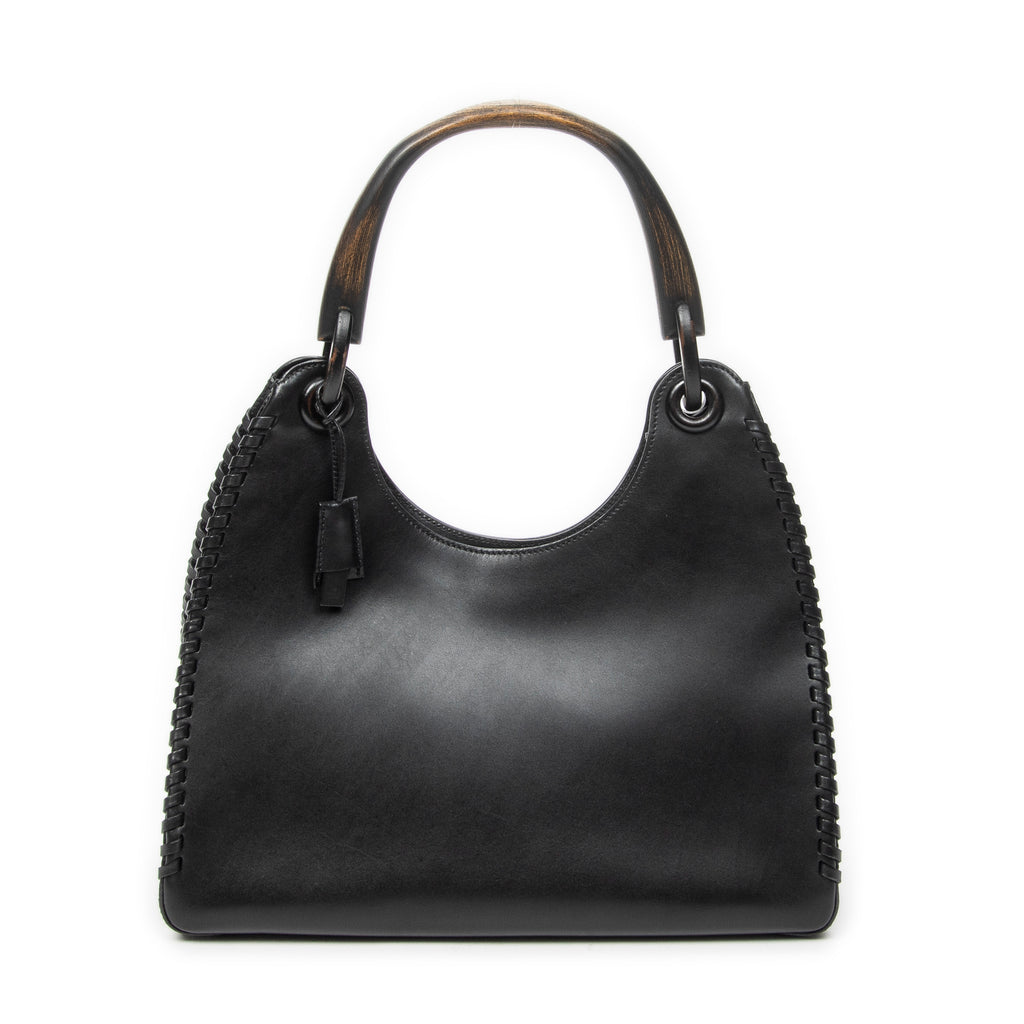 Shoulder Bag Whip Stitch Hobo Black Smooth Calfskin Leather
