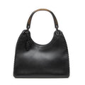 Shoulder Bag Whip Stitch Hobo Black Smooth Calfskin Leather