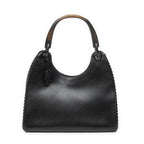 Shoulder Bag Whip Stitch Hobo Black Smooth Calfskin Leather
