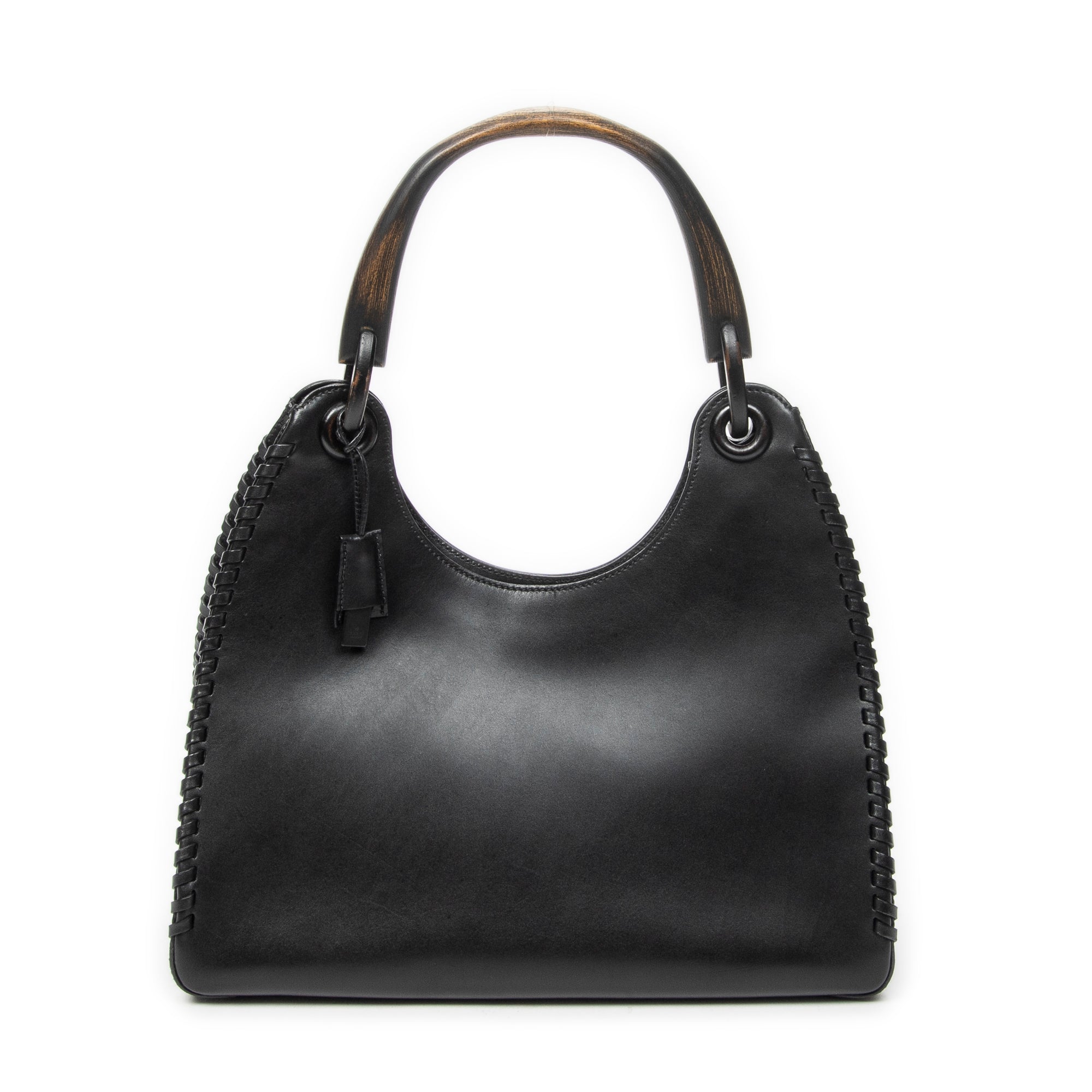 Shoulder Bag Whip Stitch Hobo Black Smooth Calfskin Leather