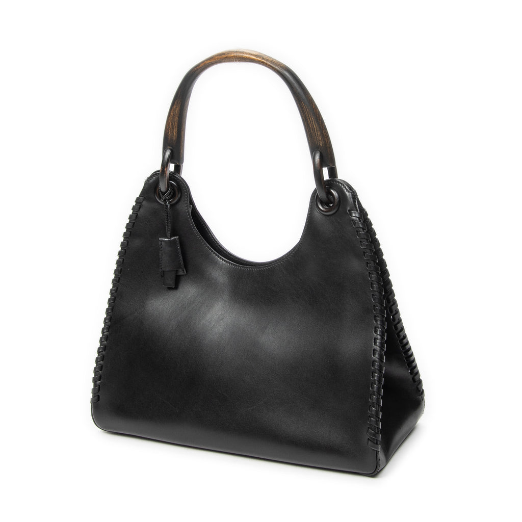 Shoulder Bag Whip Stitch Hobo Black Smooth Calfskin Leather