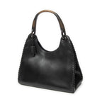 Shoulder Bag Whip Stitch Hobo Black Smooth Calfskin Leather