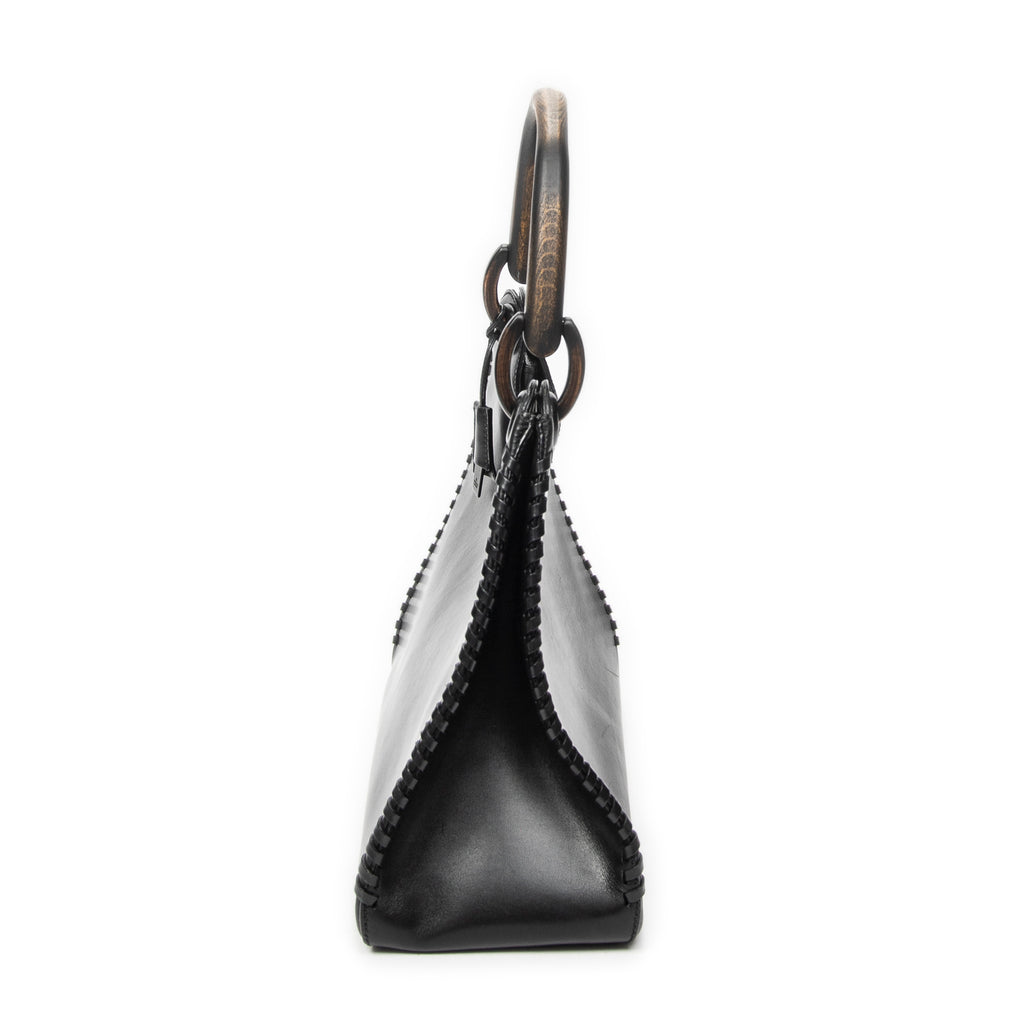Shoulder Bag Whip Stitch Hobo Black Smooth Calfskin Leather