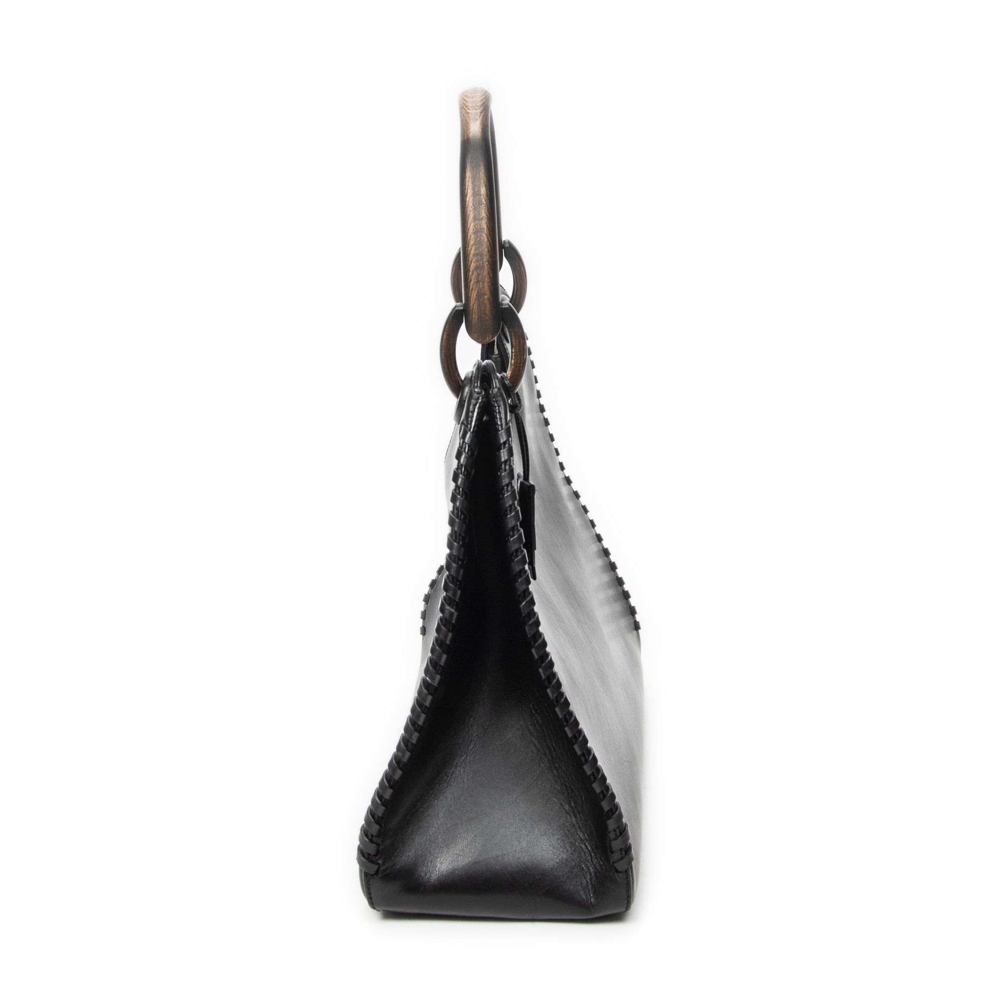 Shoulder Bag Whip Stitch Hobo Black Smooth Calfskin Leather