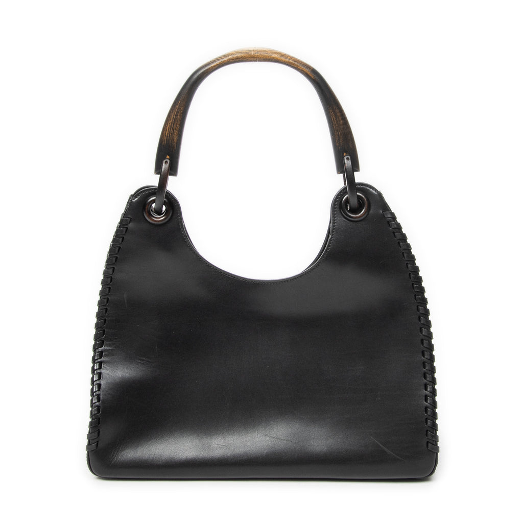 Shoulder Bag Whip Stitch Hobo Black Smooth Calfskin Leather