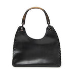 Shoulder Bag Whip Stitch Hobo Black Smooth Calfskin Leather