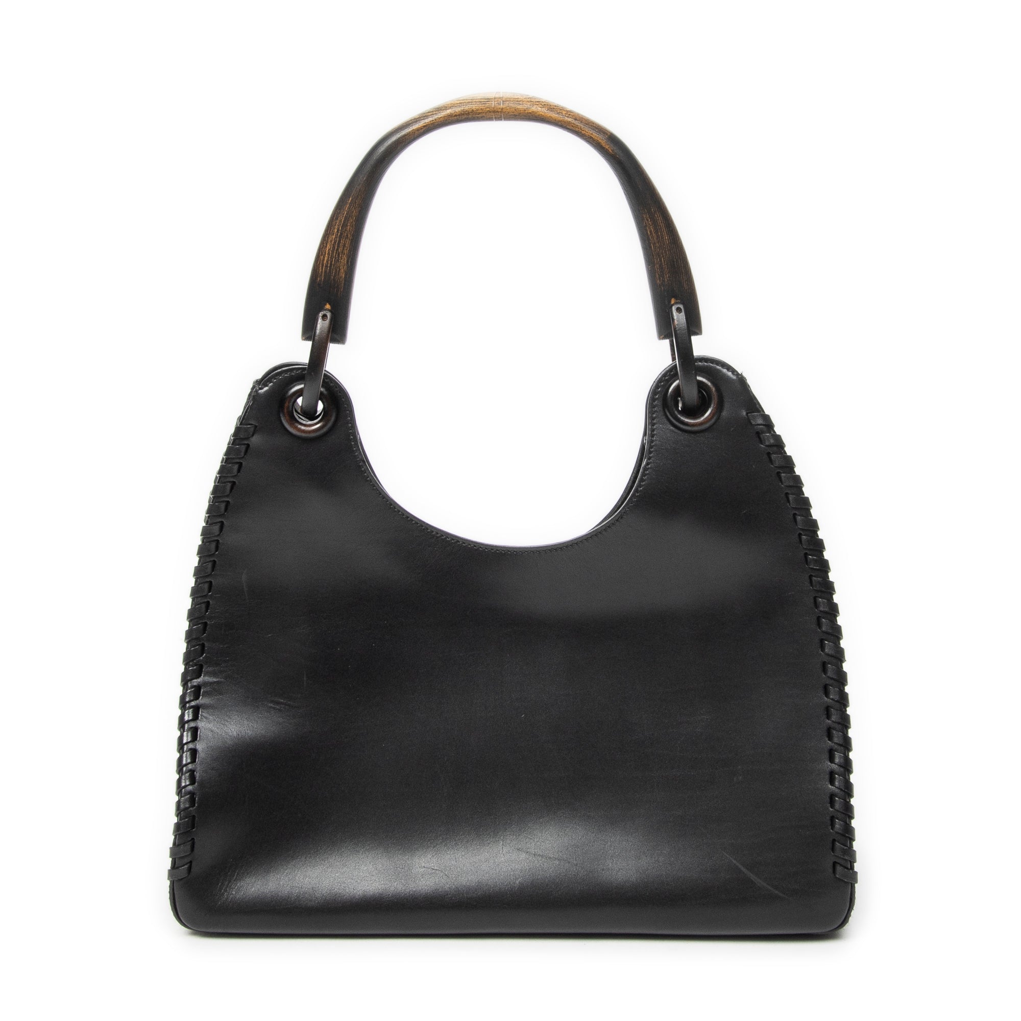 Shoulder Bag Whip Stitch Hobo Black Smooth Calfskin Leather