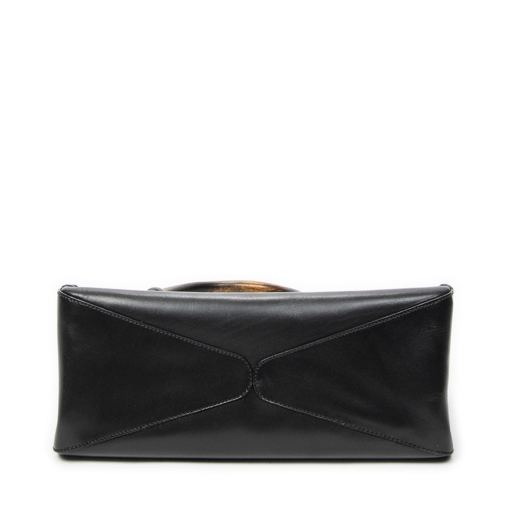 Shoulder Bag Whip Stitch Hobo Black Smooth Calfskin Leather
