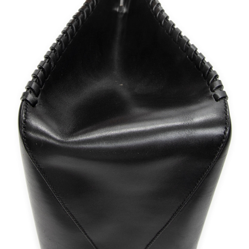 Shoulder Bag Whip Stitch Hobo Black Smooth Calfskin Leather