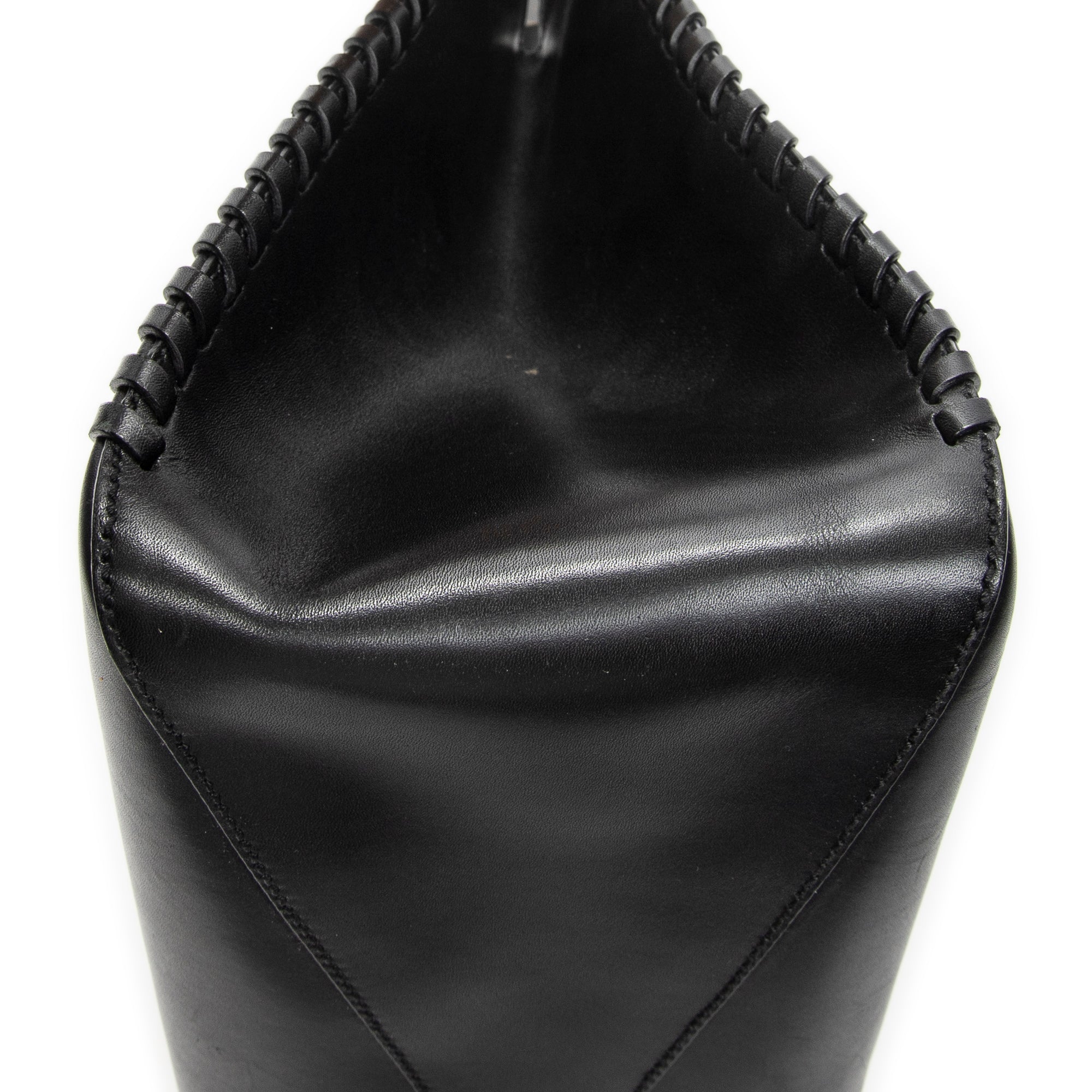 Shoulder Bag Whip Stitch Hobo Black Smooth Calfskin Leather