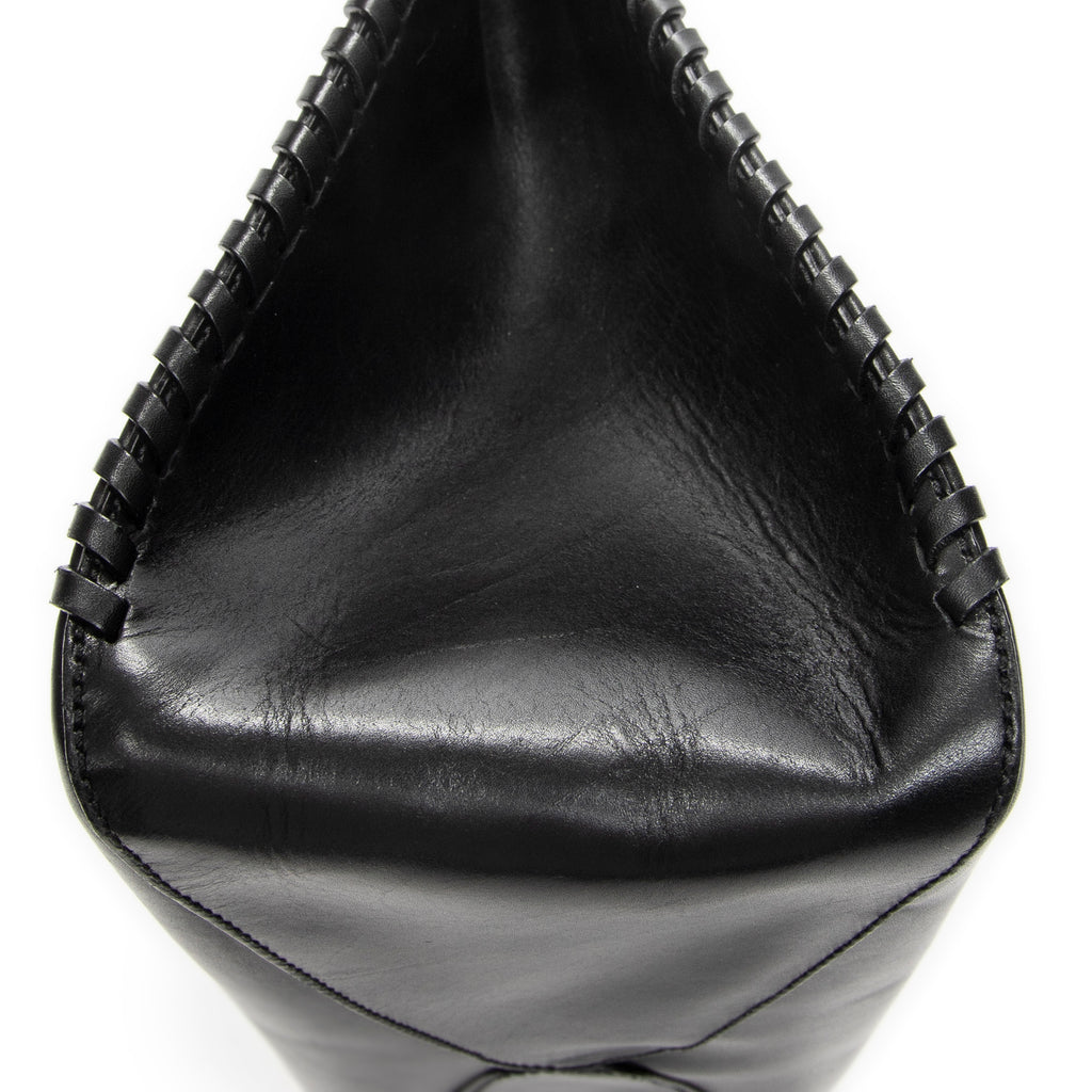 Shoulder Bag Whip Stitch Hobo Black Smooth Calfskin Leather