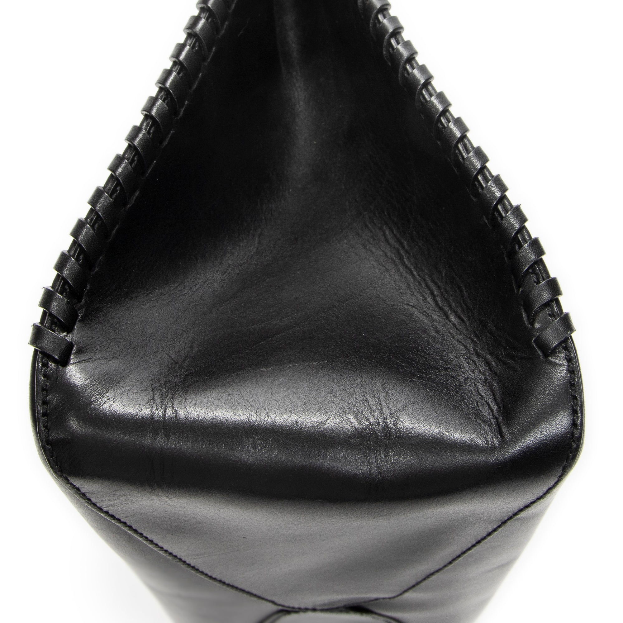 Shoulder Bag Whip Stitch Hobo Black Smooth Calfskin Leather