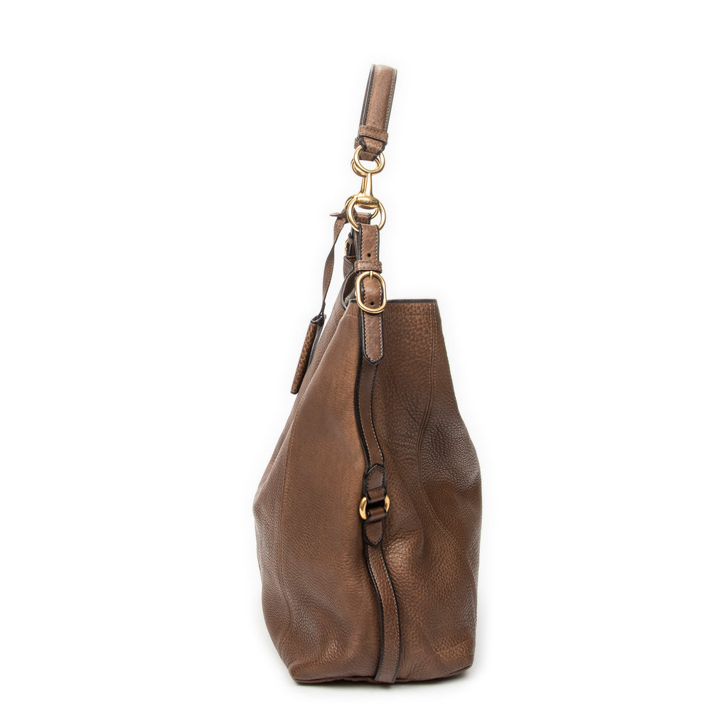 Shoulder Bag Harness Hobo Bag Brown Pebbled Leather