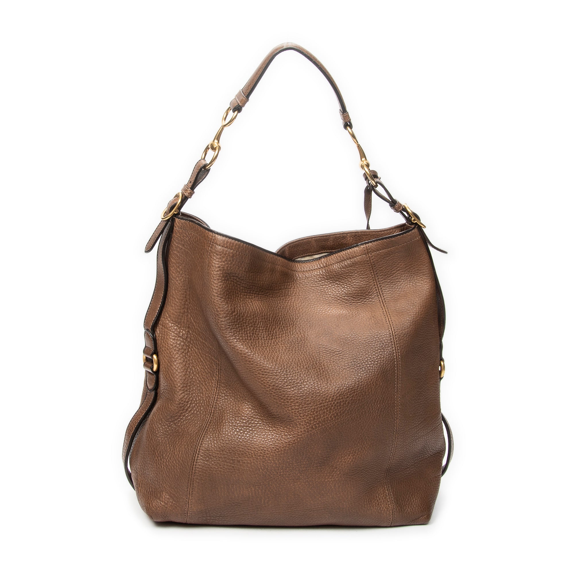 Bolso de hombro, arnés, hobo de cuero granulado marrón