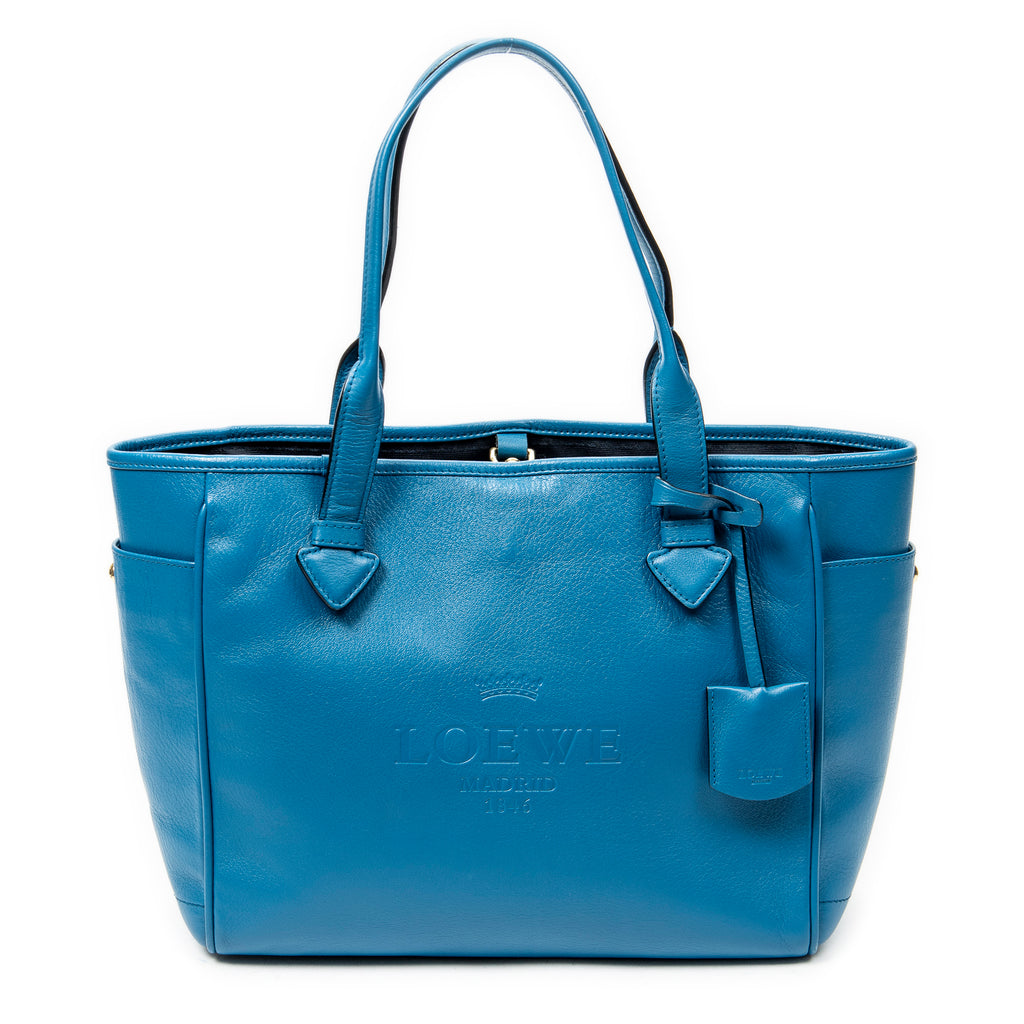 Shoulder Bag Heritage Tote Blue Grained Calfskin Leather
