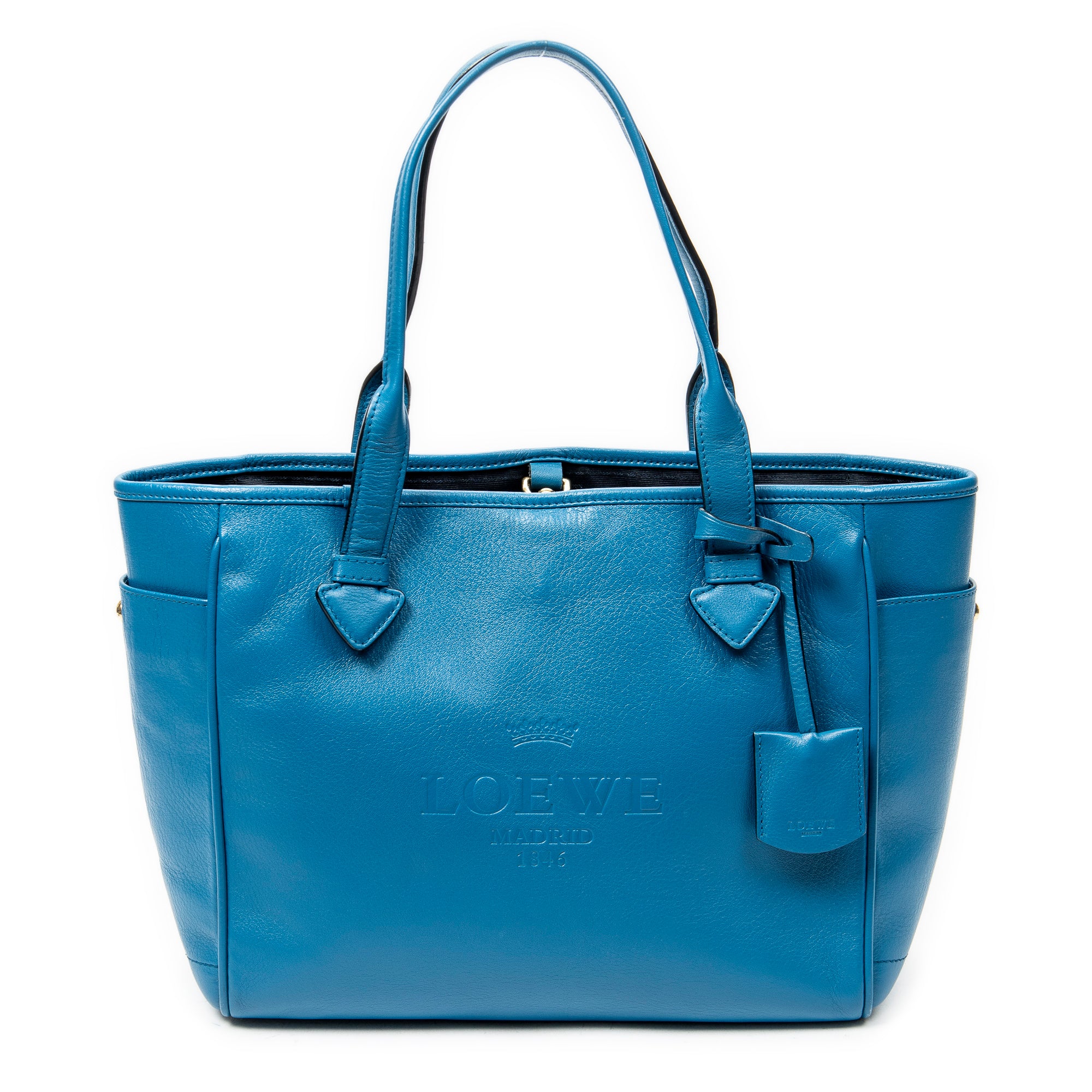 Shoulder Bag Heritage Tote Blue Grained Calfskin Leather