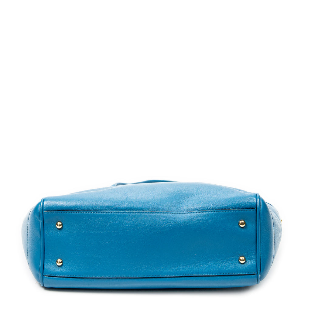 Shoulder Bag Heritage Tote Blue Grained Calfskin Leather