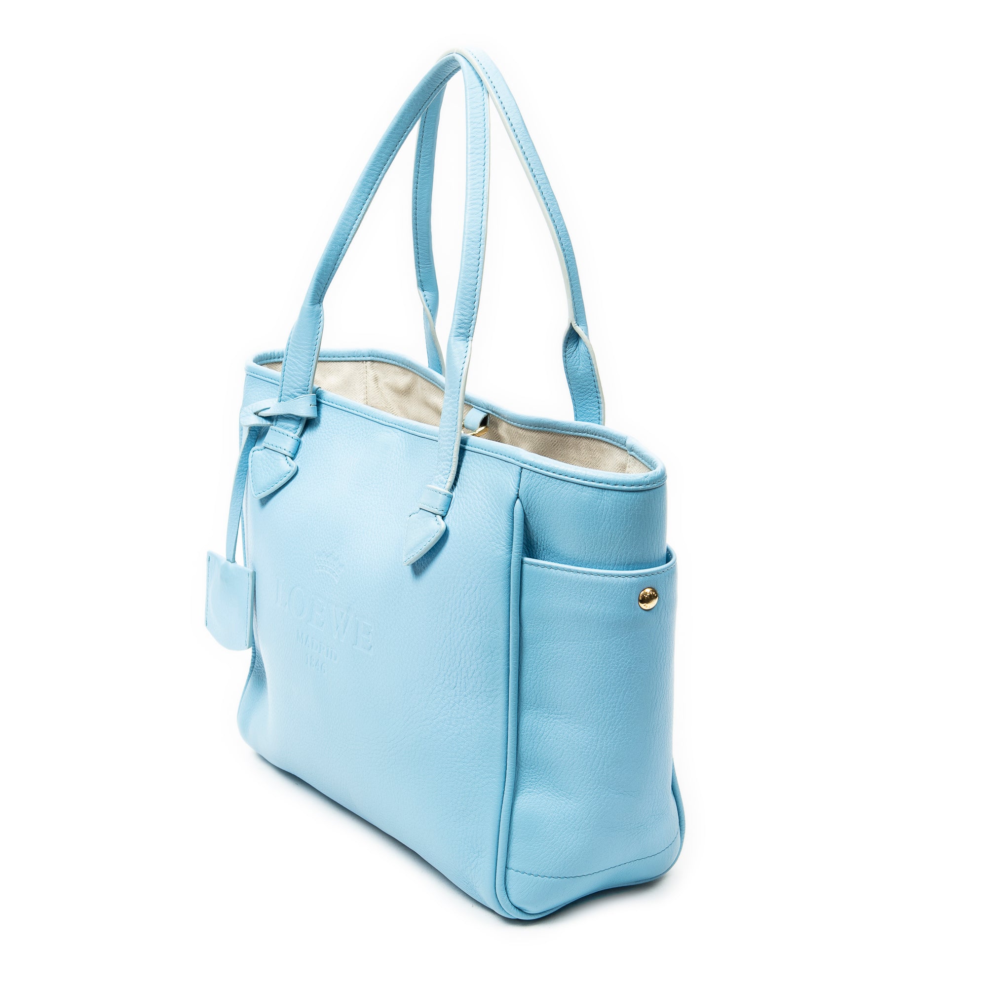 Shoulder Bag Heritage Tote Light Blue Grained Calfskin Leather